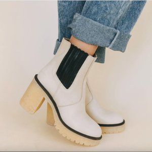 Free People White Chelsea Lug Heel Boots with Black Elastic